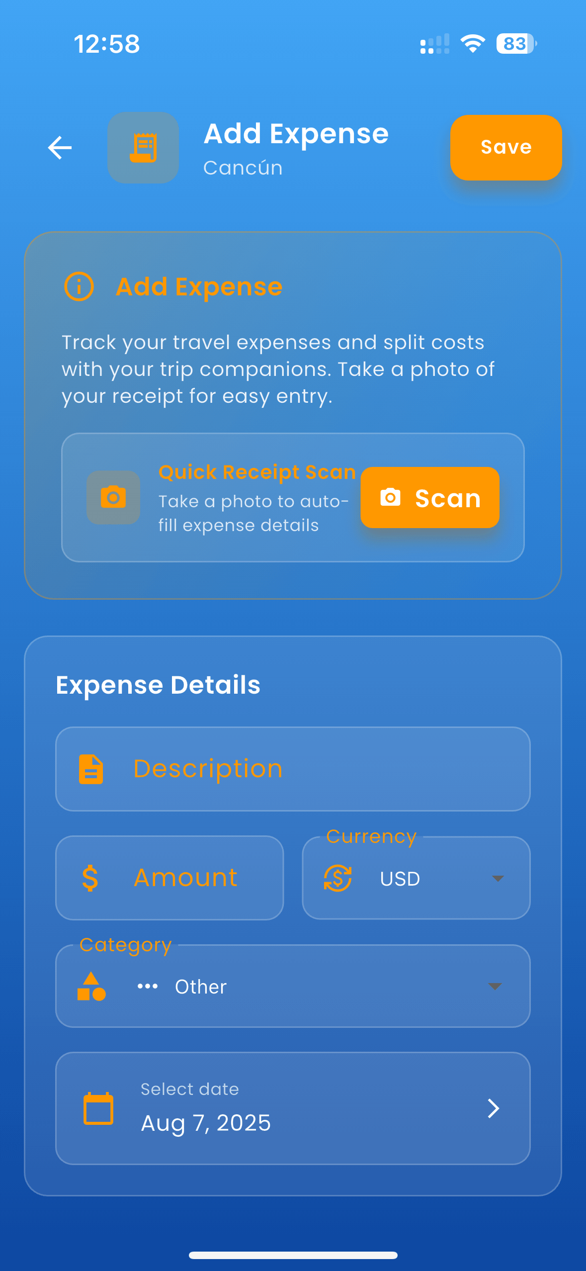 Routly AI scanning a receipt to track expenses.